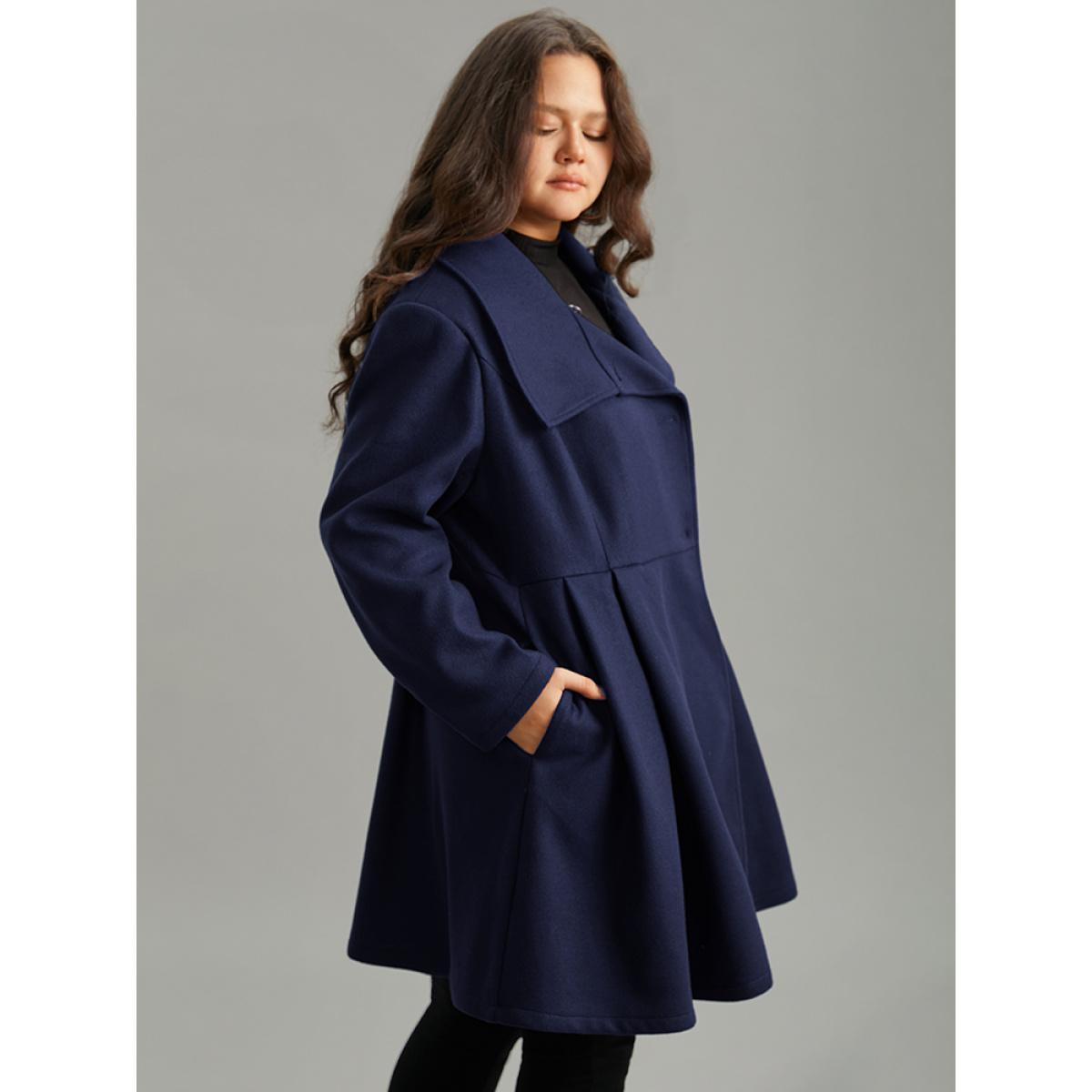 Plus Size Plain Button Up Pocket Asymmetrical Lapel Collar Coat Women Indigo Elegant Plain Ladies Everyday Winter Coats BloomChic 10/M Product Image