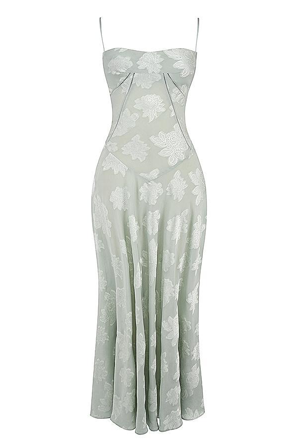 Seren Pistachio Floral Lace Back Maxi Dress Product Image