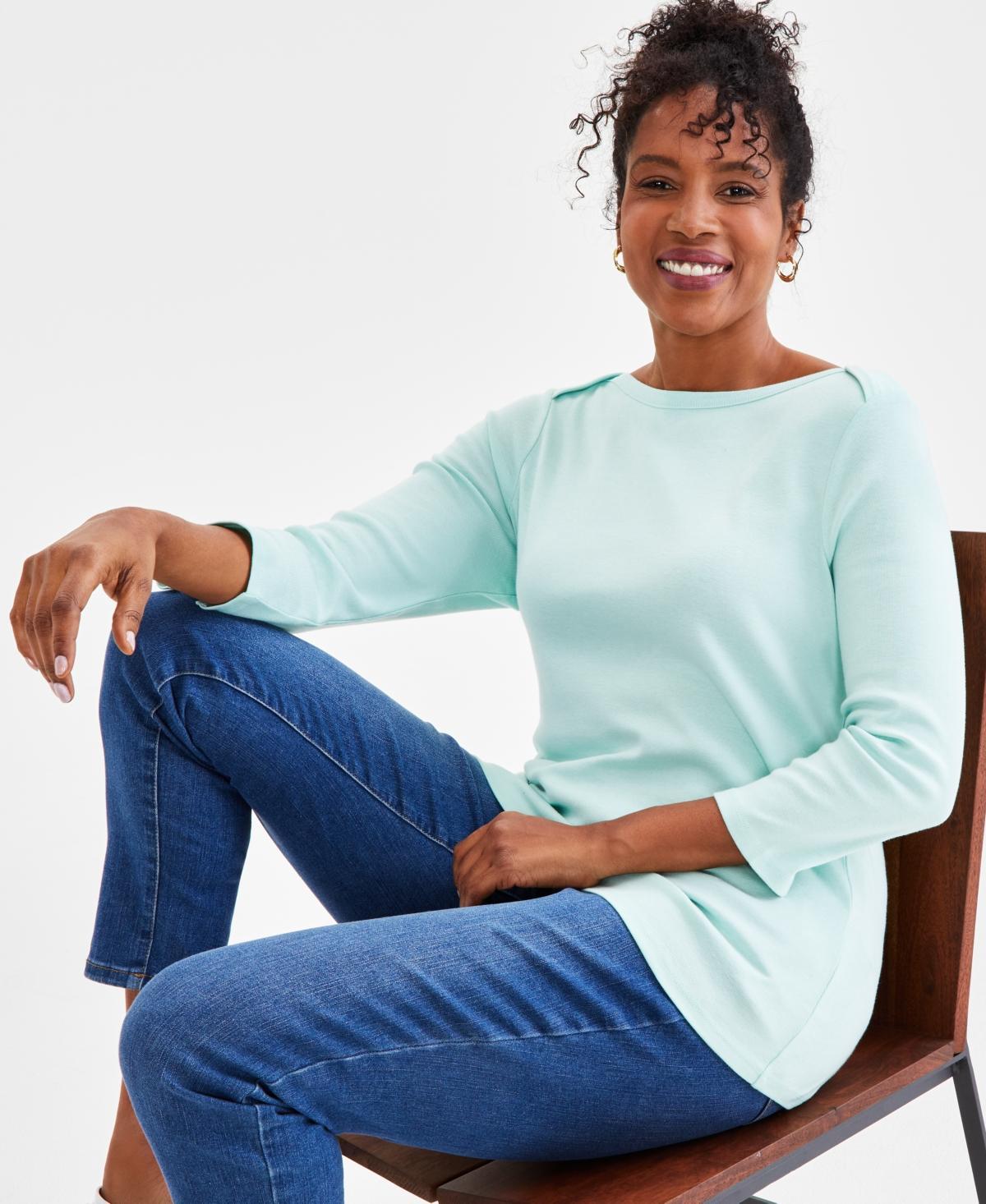 Style & Co Womens Pima Cotton 3/4-Sleeve Boat-Neck Top, Regular & Petite, Created for Macys Product Image