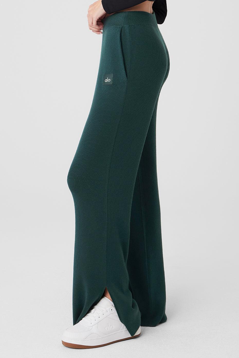 Knit High-Waist Salana Wide Leg Pant - Midnight Green Product Image