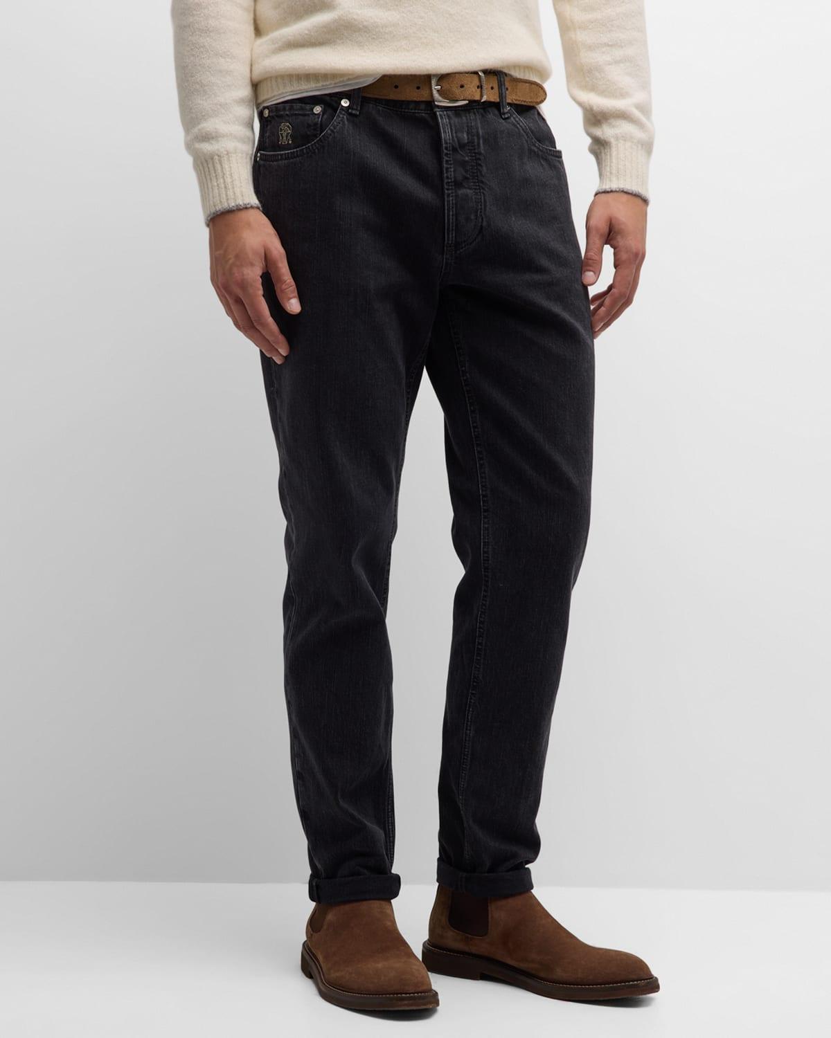 Men's Dark Grey Traditional Fit Denim Jeans Product Image