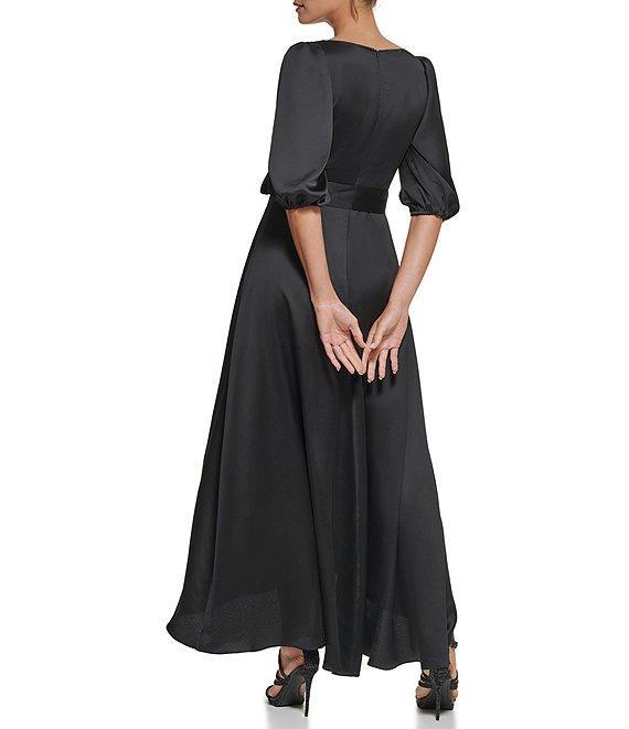 DKNY by Donna Karan 3/4 Balloon Sleeve Surplice V-Neck Faux Wrap Gown Product Image