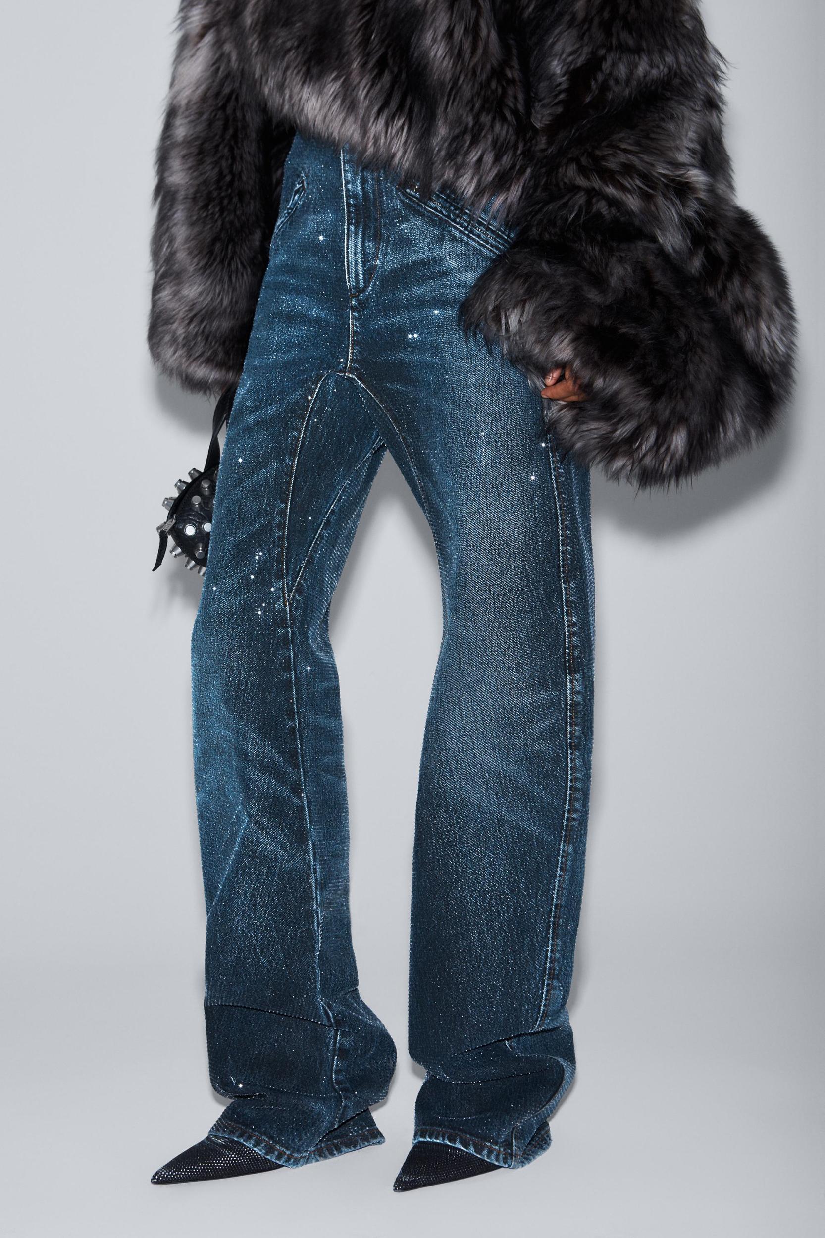 Clear Crystal Hotfix Moto Pant In Cotton Denim Product Image