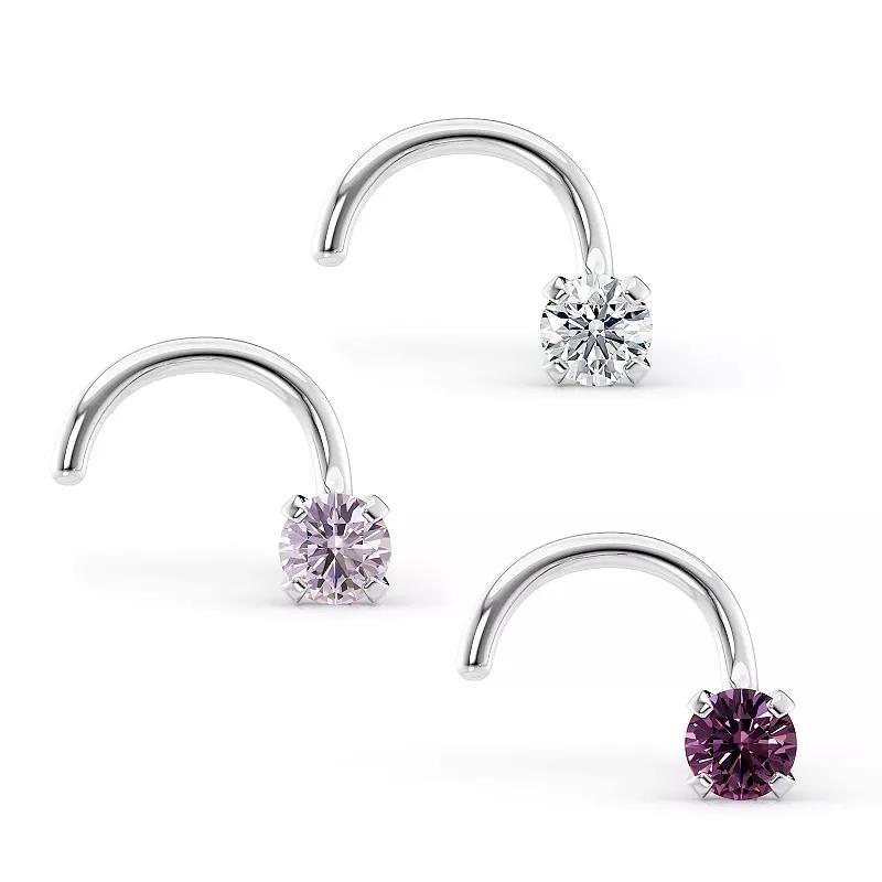 Lila Moon 14k Gold Purple & White Cubic Zirconia Curved Nose Studs Trio, Women's Product Image