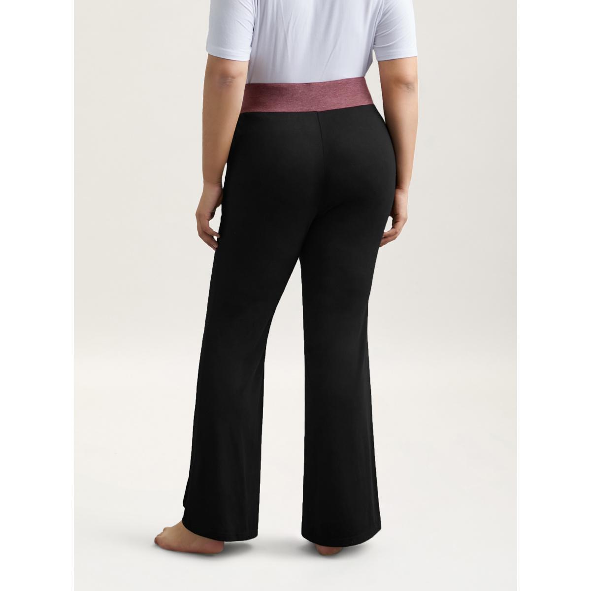 Plus Size Color-Block Mid Rise Tight Pants Women Black Casual Medium stretch Bootcut Mid Rise Everyday Leggings BloomChic 22-24/3X Product Image