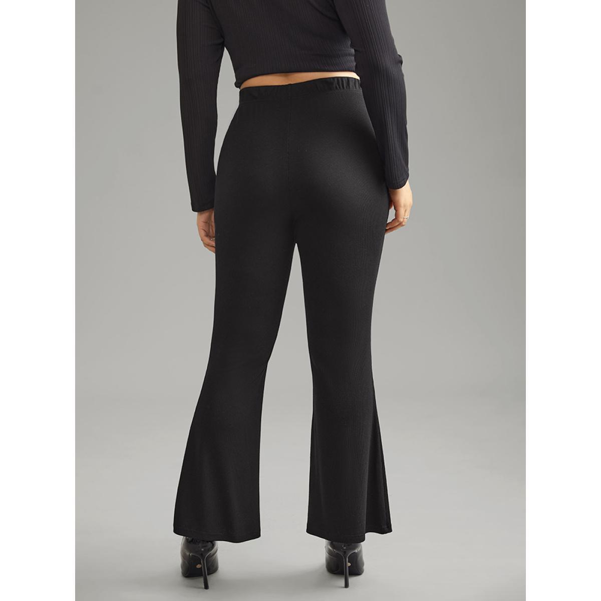 Plus Size Solid Drawstring Ruched Flare Leg Pants Women Black Casual Flare Leg High Rise Dailywear Pants BloomChic 26/4X Product Image