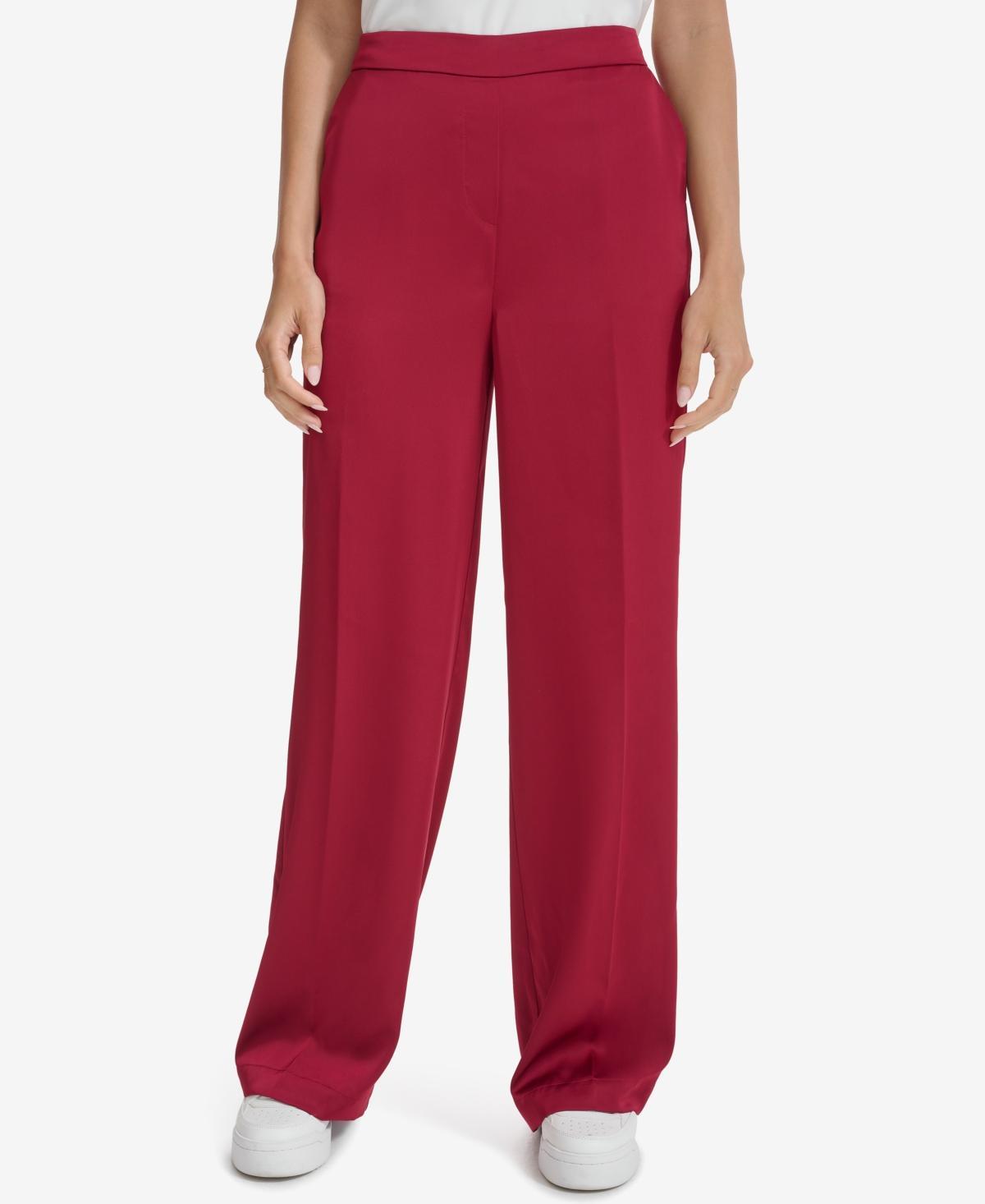 Calvin Klein Womens Elastic-Back Wide-Leg Pants Product Image