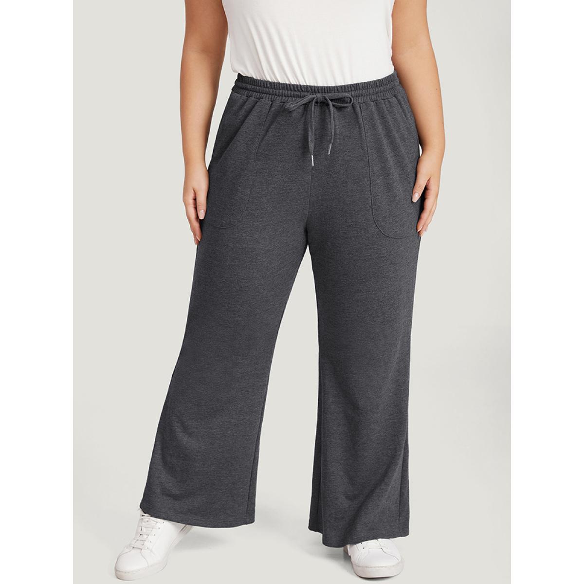 Plain Drawstring Slant Pocket Sweatpants DimGray Plus Size Women Casual Dailywear Plain 12/L Bloomchic Product Image