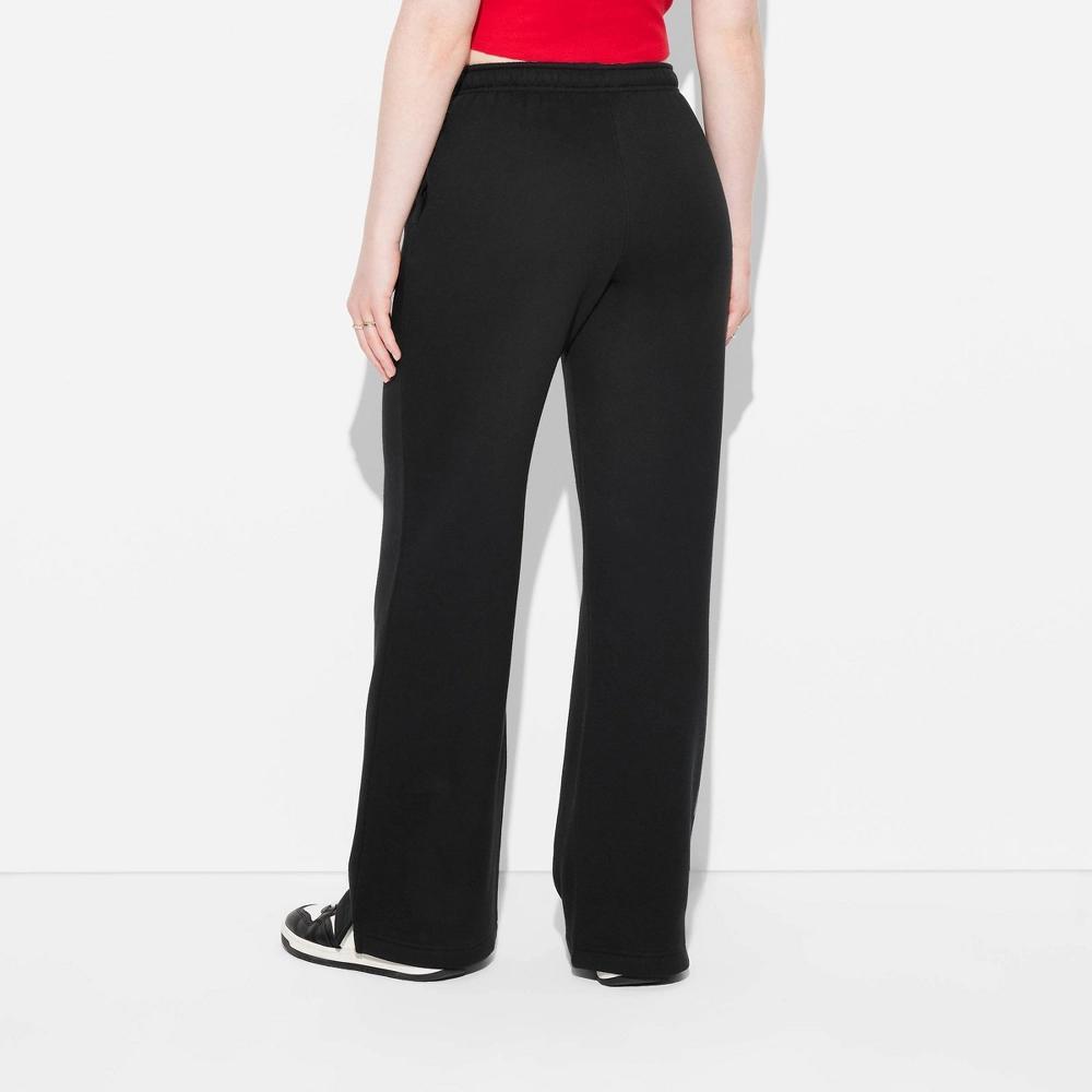 Women's High-Rise Straight Leg Sweatpants - Wild Fable™ Black XS: Cotton Blend, Fleece, Side Pocket, Drawstring Waistband Product Image