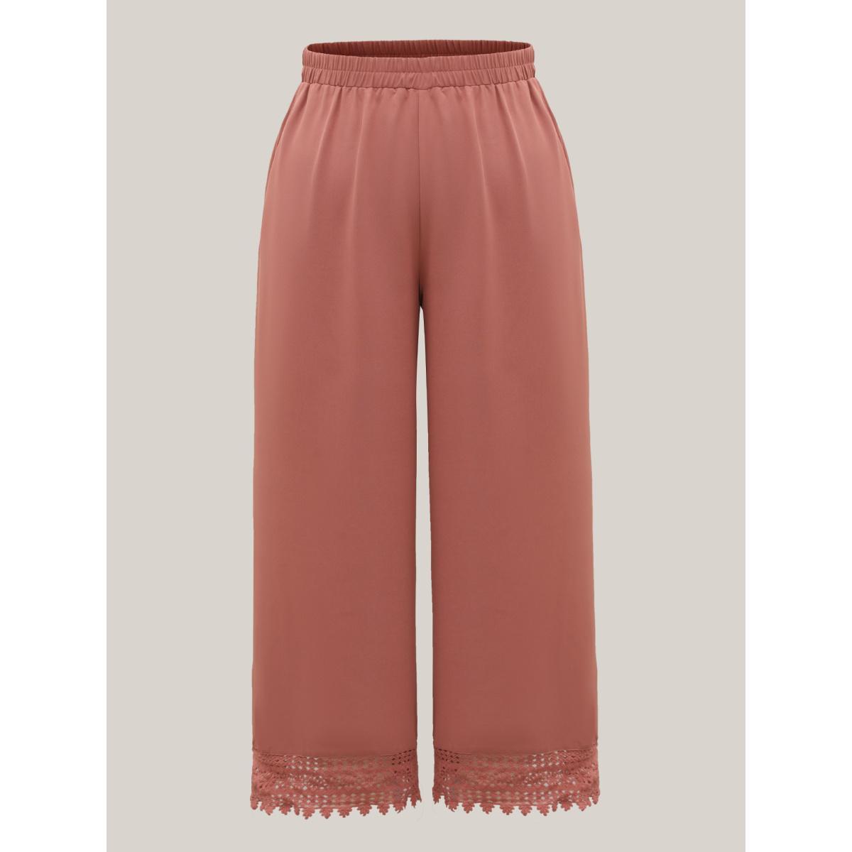 Plus Size Lace Hem Wide-Leg Pocket Pants Women Russet Casual Wide Leg Mid Rise Everyday Pants BloomChic 30/6X Product Image