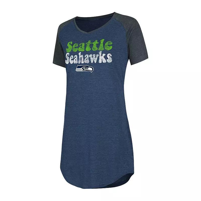 Womens Concepts Sport College /Charcoal Seattle Seahawks Raglan V-Neck Nightshirt Blue Product Image