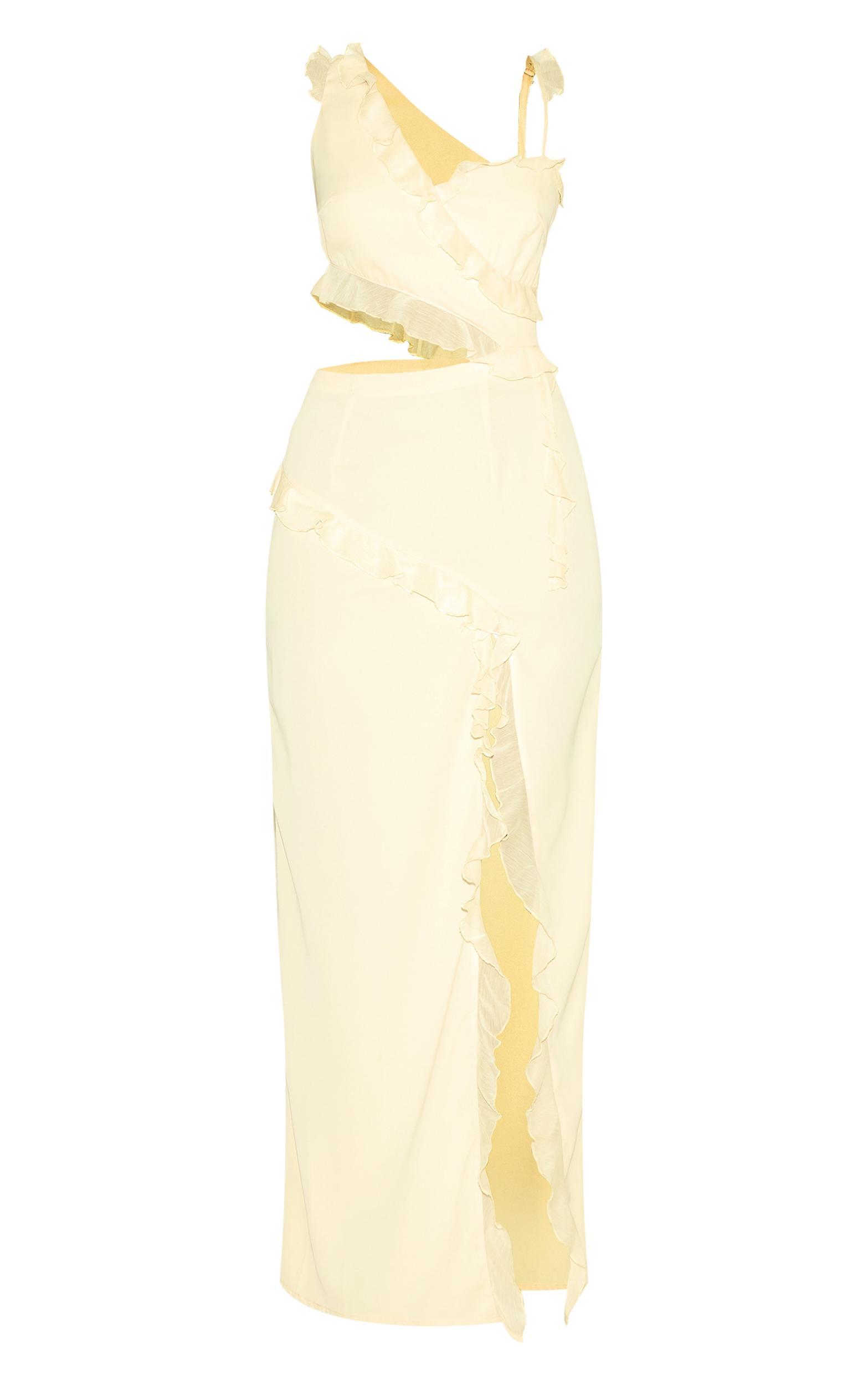 Butter Cream Chiffon Frill Cut Out Maxi Dress Product Image