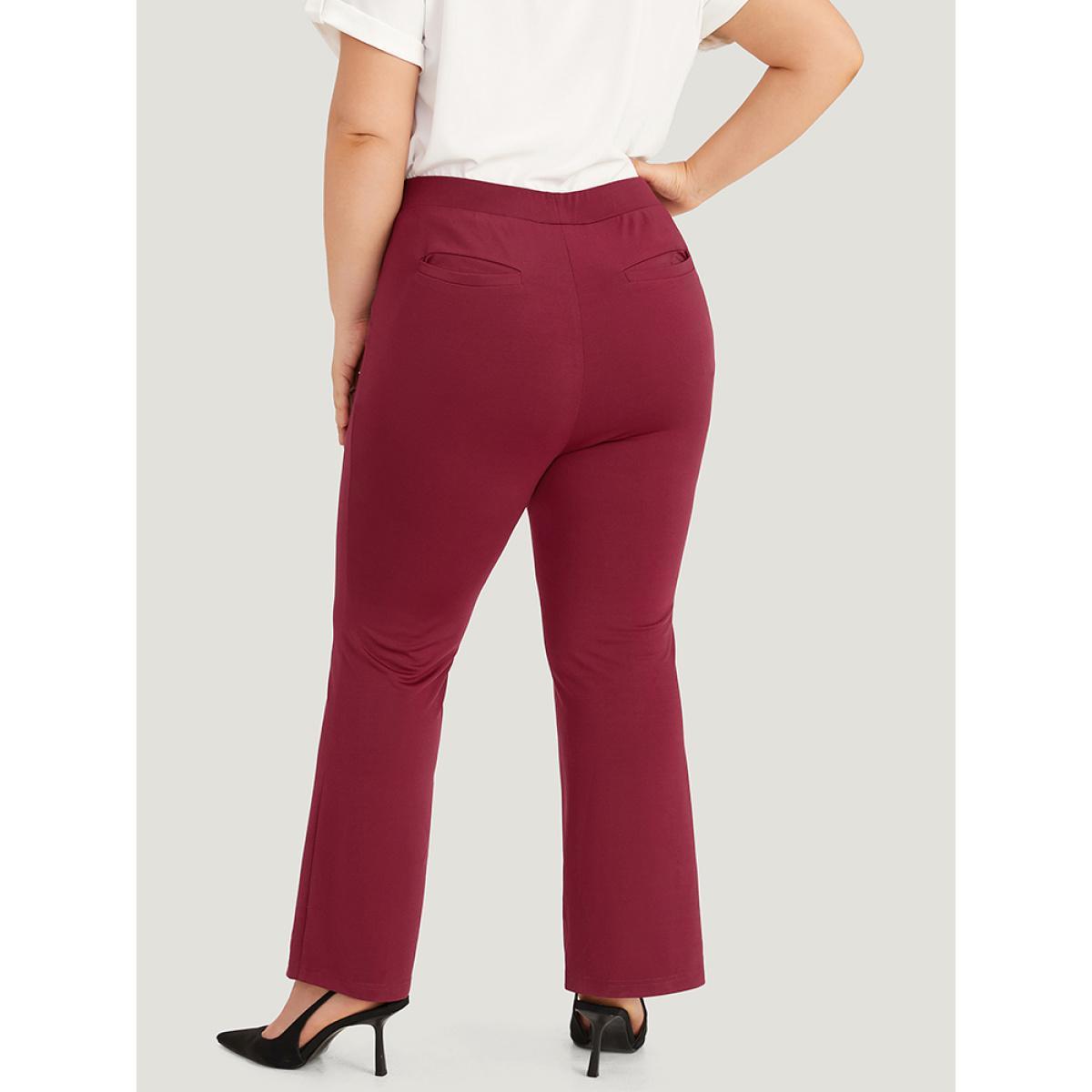 Plus Size Solid Elastic Waist Bootcut Skinny Pants Women Scarlet Office Bootcut High Rise Work Pants BloomChic 22-24/3X Product Image