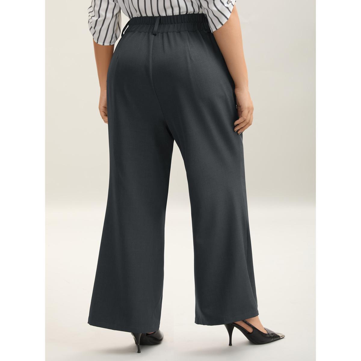 Plus Size Overlap Waist Buckles Classic Bootcut Pants Women DimGray At the Office Bootcut Mid Rise Work Pants BloomChic 28/5X Product Image