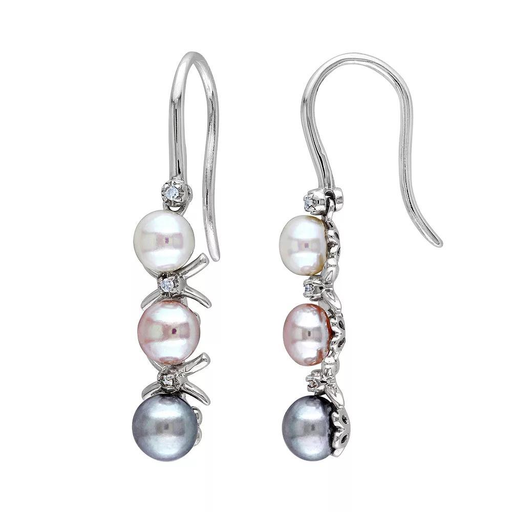Stella Grace Sterling Silver Dyed Freshwater Cultured Pearl & Diamond Accent Linear Drop Earrings, Women's, Silvertone Product Image