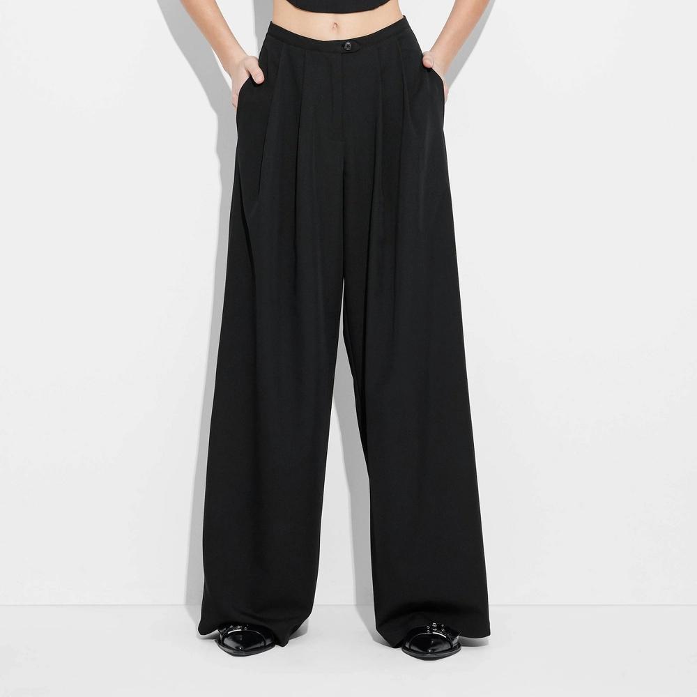Women's Low-Rise Wide Leg Trousers - Wild Fable™ Black S: Recycled Polyester Blend, , Side Pocket, 31" Inseam Product Image