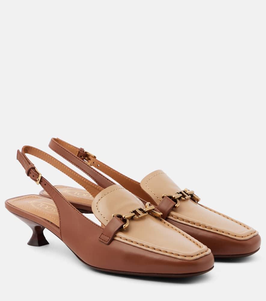 TOD'S 35 Leather Slingback Pumps In Brown Product Image