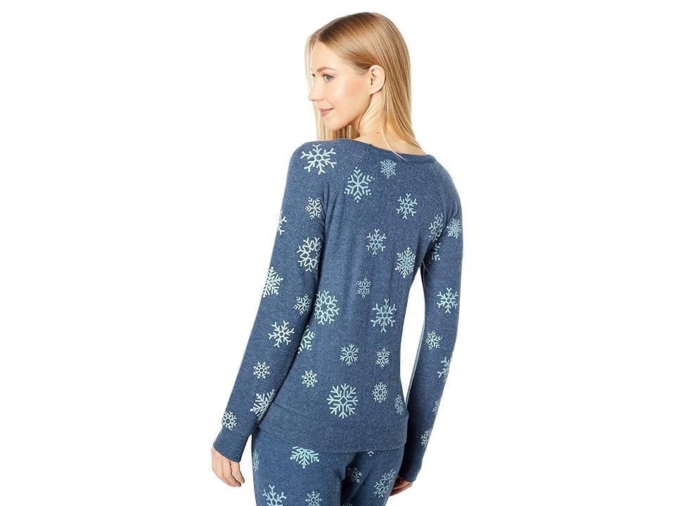 Chaser Snowflakes Bliss Knit Long Sleeve Raglan Pullover (Avalon) Women's Sweatshirt Product Image