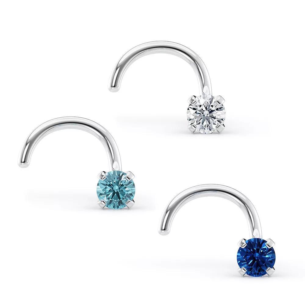 Lila Moon 14k Gold Blue & Clear Cubic Zirconia Curved Nose Studs Trio, Women's Product Image