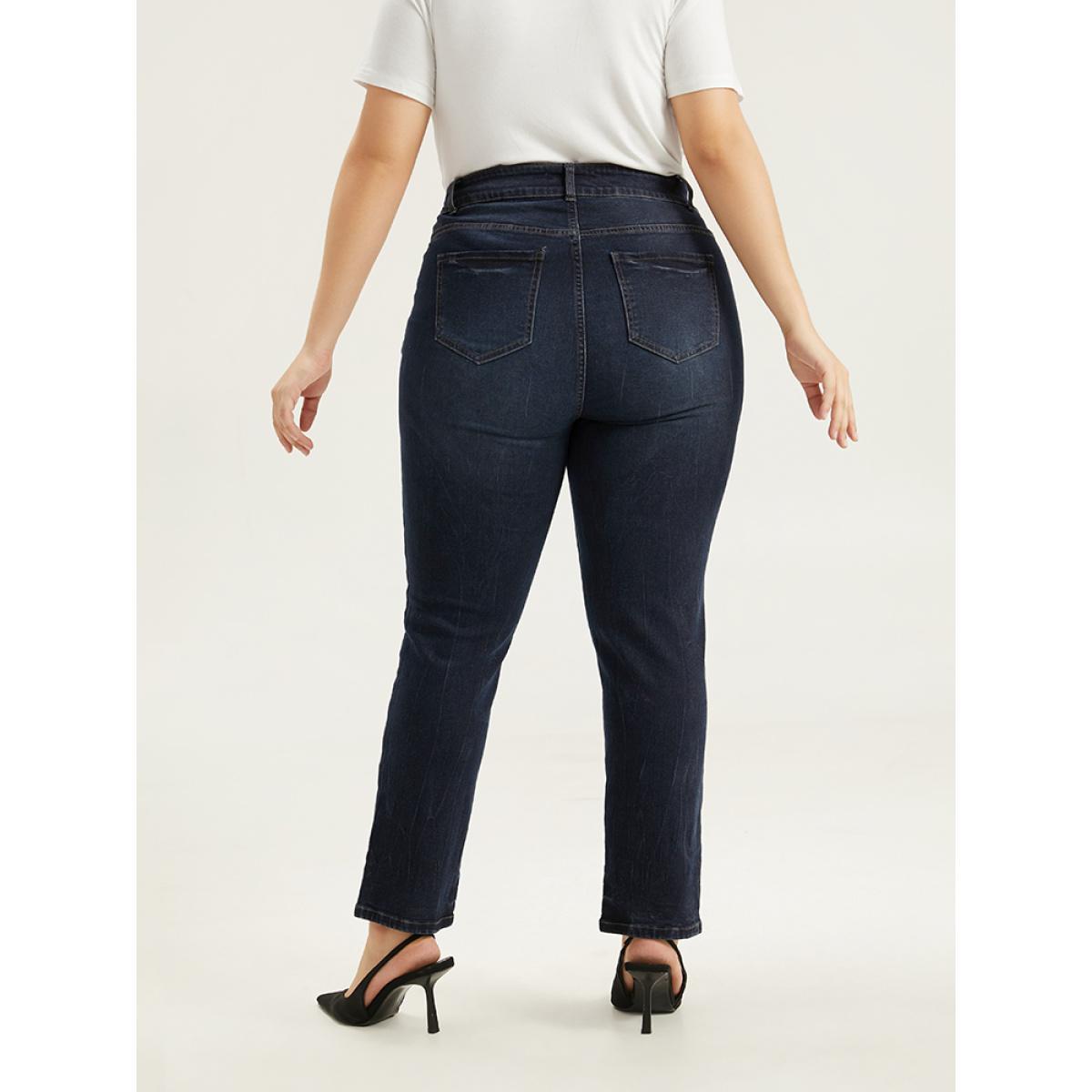 Plus Size Plain High Rise Very Stretchy Jeans Women Indigo Casual Plain Plain High stretch Pocket Jeans BloomChic 26/4X Product Image