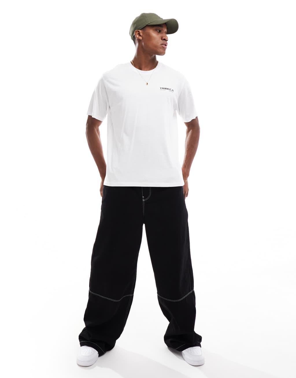 Jack & Jones oversized t-shirt with tribeca back print in white Product Image