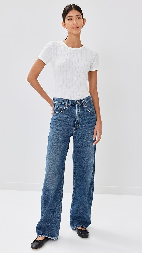 Womens Pointelle Crewneck T-Shirt Product Image