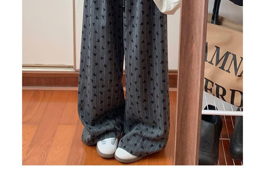 High Waist Bow Print Striped Loose-Fit Wide-Leg Pants Product Image