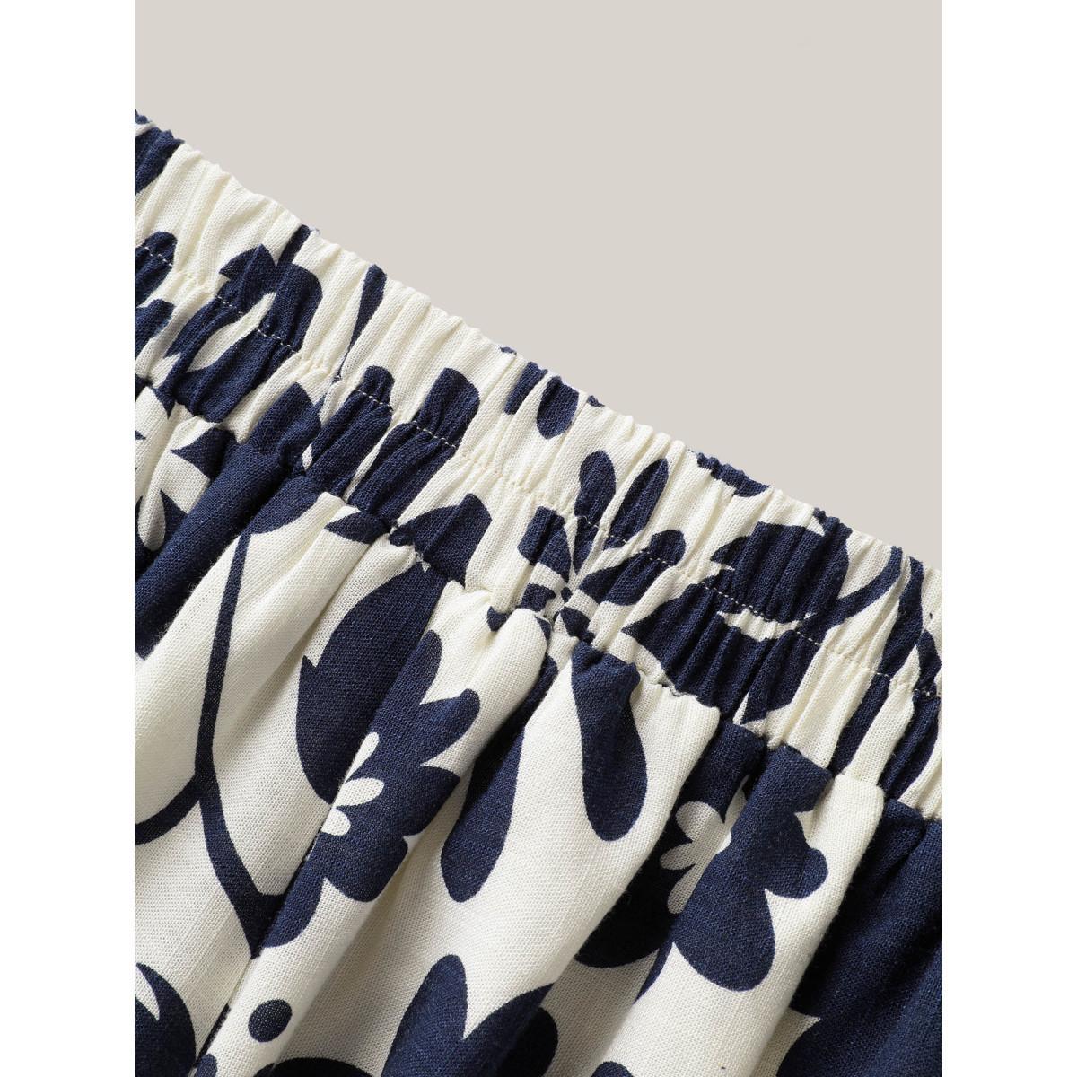 Plus Size Floral Print Wide-Leg Pants Women Indigo Elegant Wide Leg Mid Rise Everyday-Elegant Pants BloomChic 26/4X Product Image