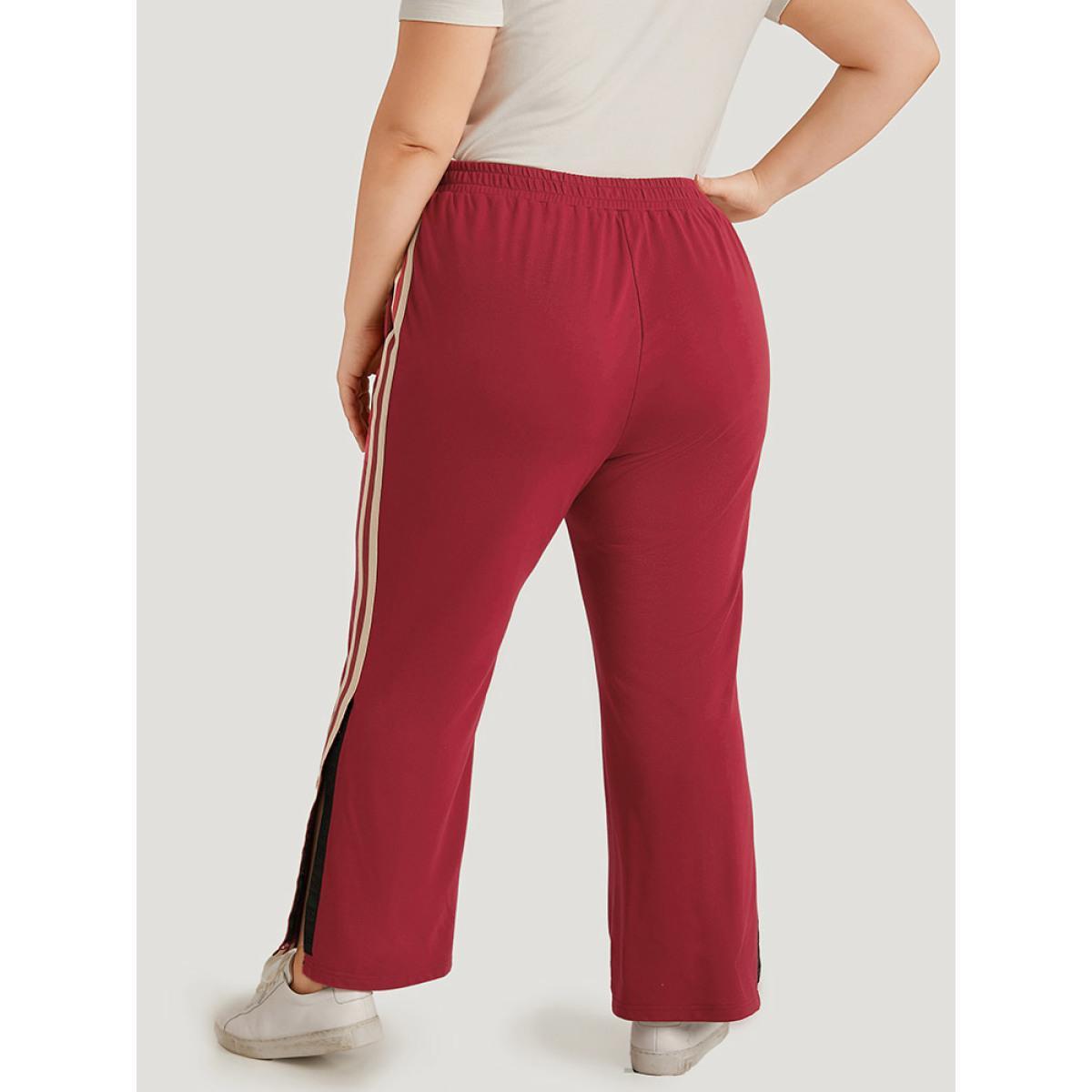 Two Tone Pocket Split Side Elastic Waist Sweatpants Scarlet Plus Size Women Casual Dailywear Contrast 14-16/1X Bloomchic Product Image