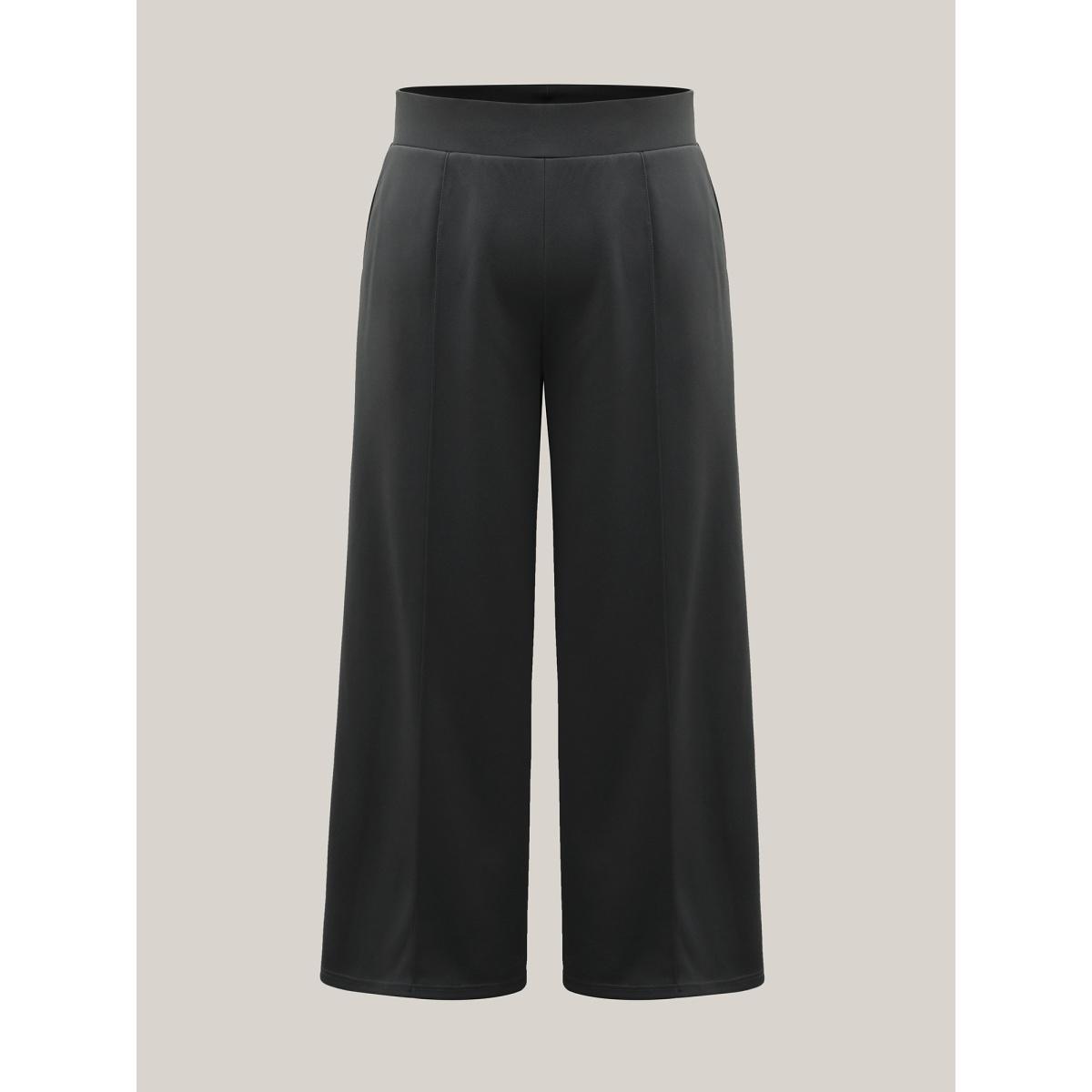 Plus Size Ruched Tummy-Control Seamed Wide Leg Pants Women DimGray At the Office Wide Leg Mid Rise Work Pants BloomChic 30/6X Product Image
