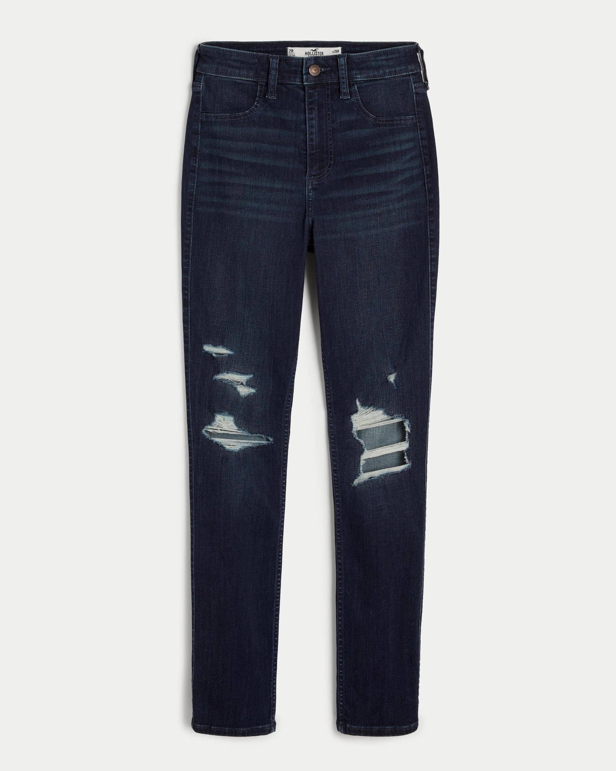 Curvy High-Rise Ripped Dark Wash Jean Leggings Product Image