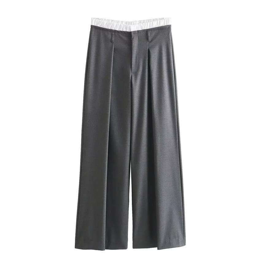 High Waist Plain Loose-Fit Wide-Leg Slacks Product Image