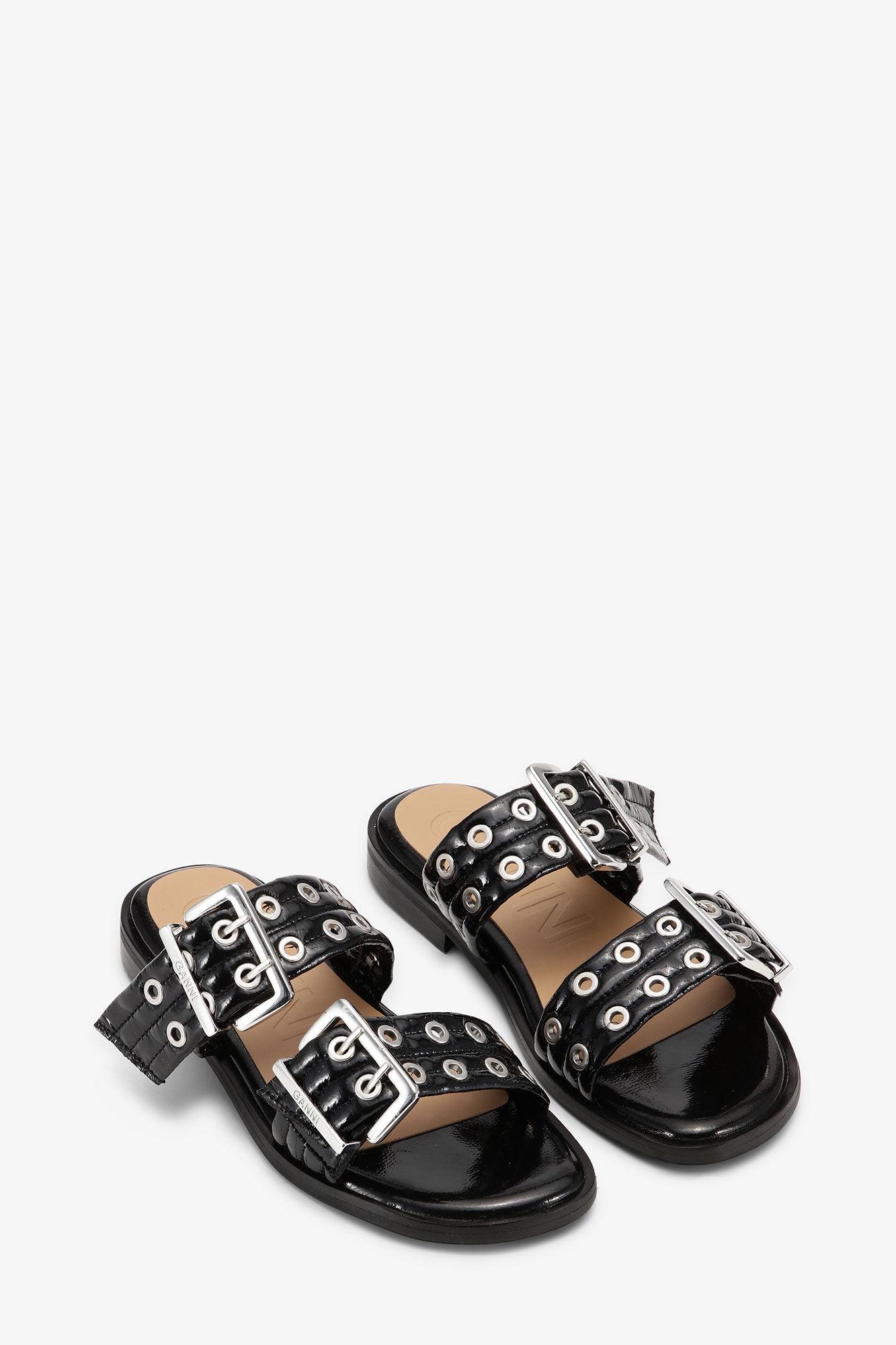 Black Feminine Buckle Two-Strap Sandals Product Image
