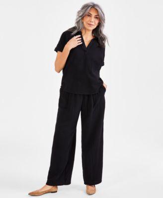 Style & Co Womens Cotton Gauze Wide-Leg Pants, Created for Macys Product Image