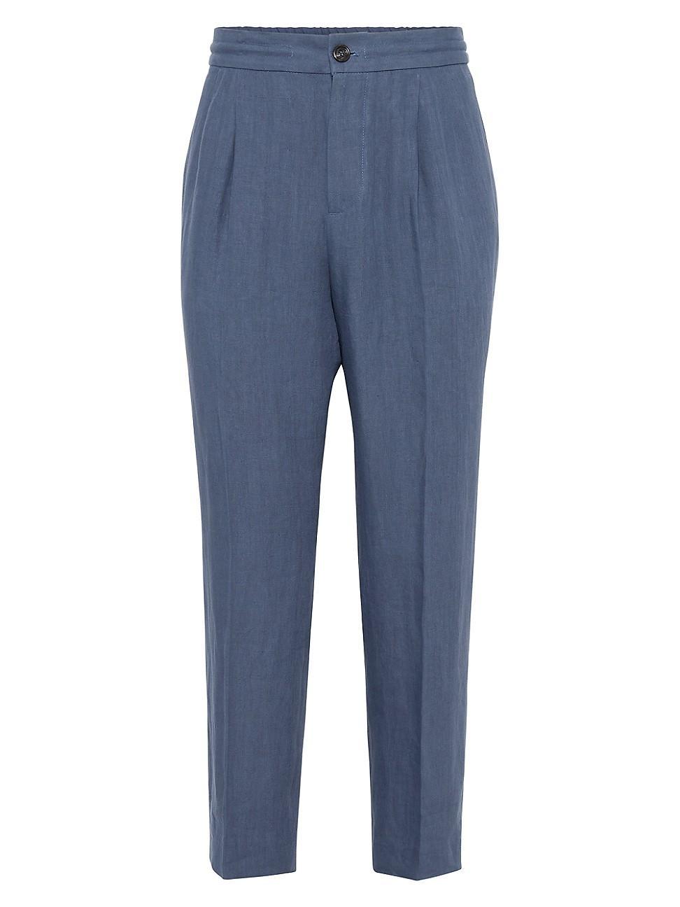 Mens Linen Pleated Suit Trousers Product Image