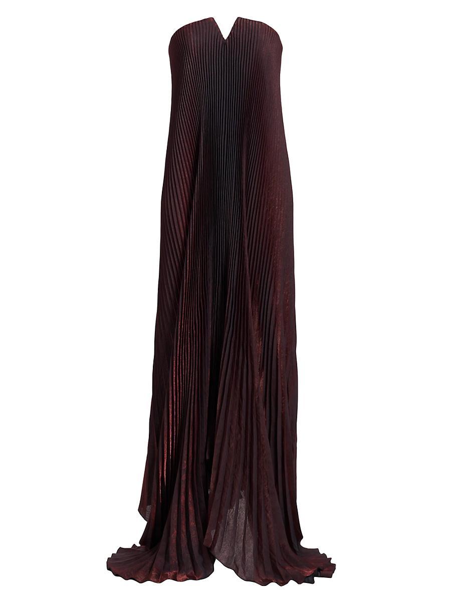 Womens La Fte Black Tie Metallic Asymmetric Pleated Strapless Gown Product Image