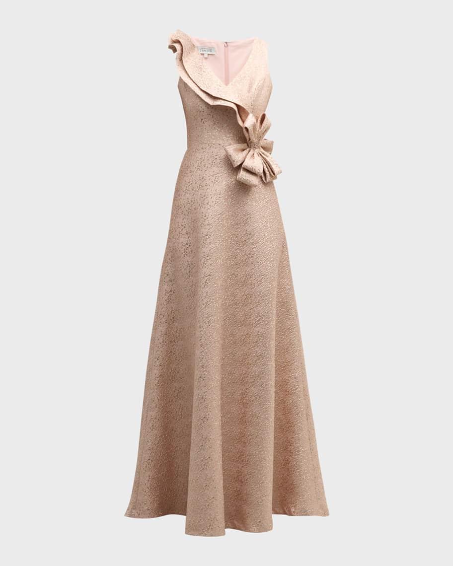 Sleeveless Ruffle Metallic Jacquard Gown Product Image