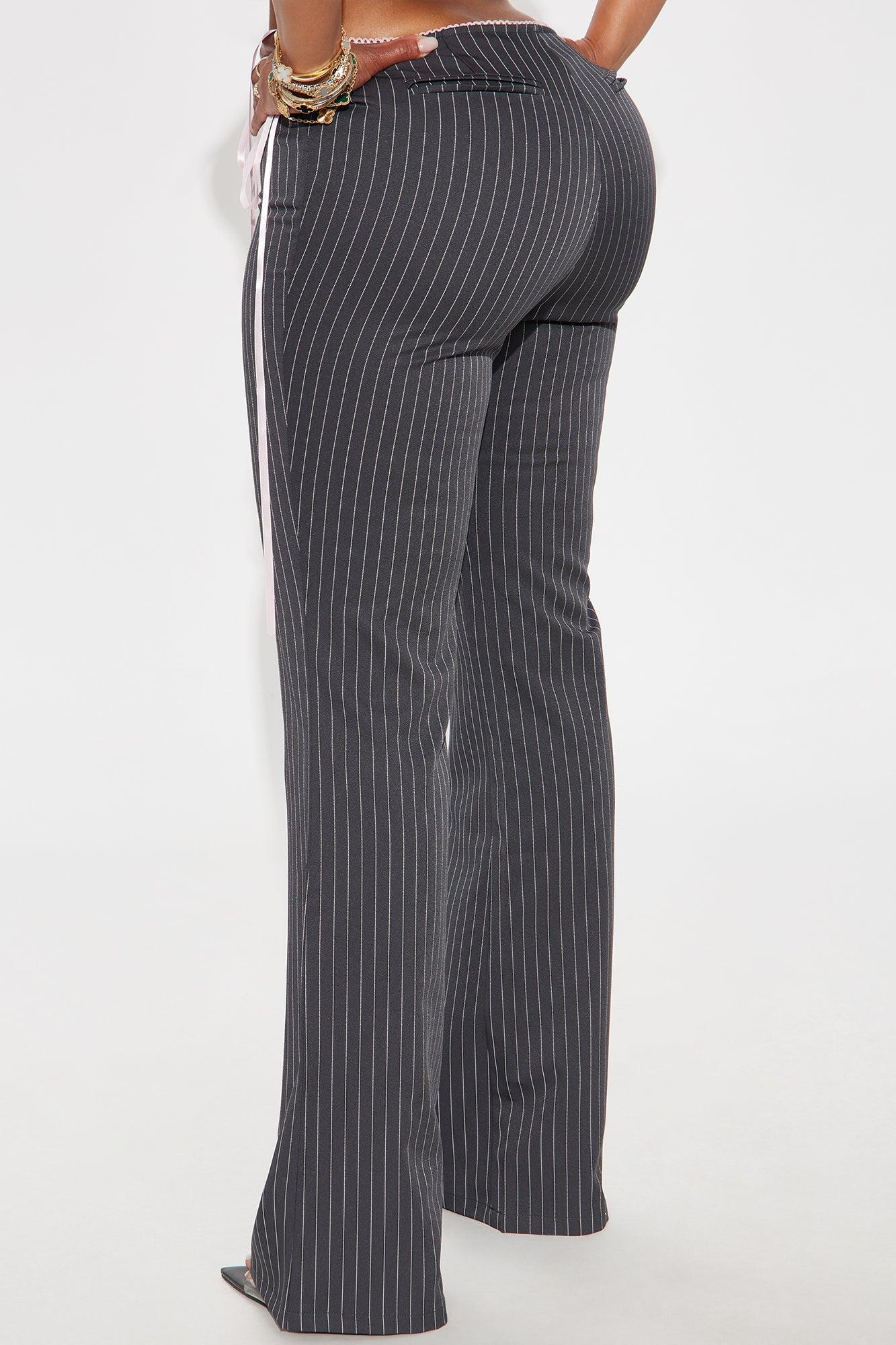 Sweet And Sassy Lace Up Pinstripe Flare Pant - Charcoal Product Image