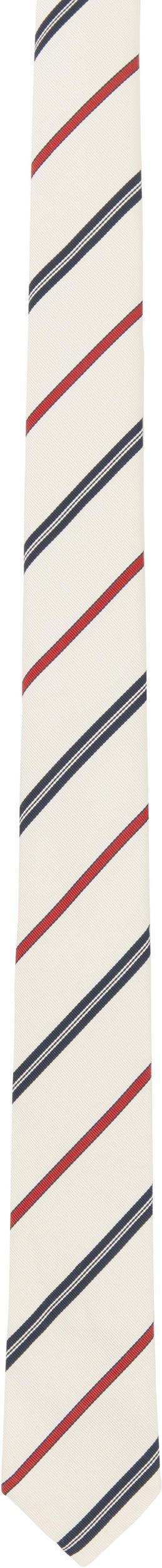 THOM BROWNE White Classic Silk Cotton Tie In Multi Product Image