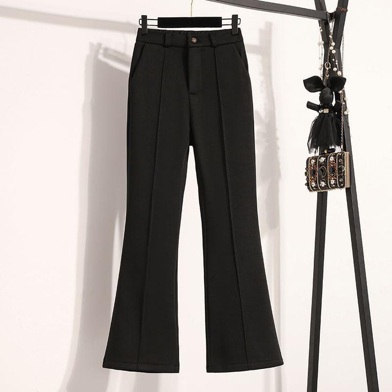 High Rise Plain Fleece-Lined Flared Slacks Product Image