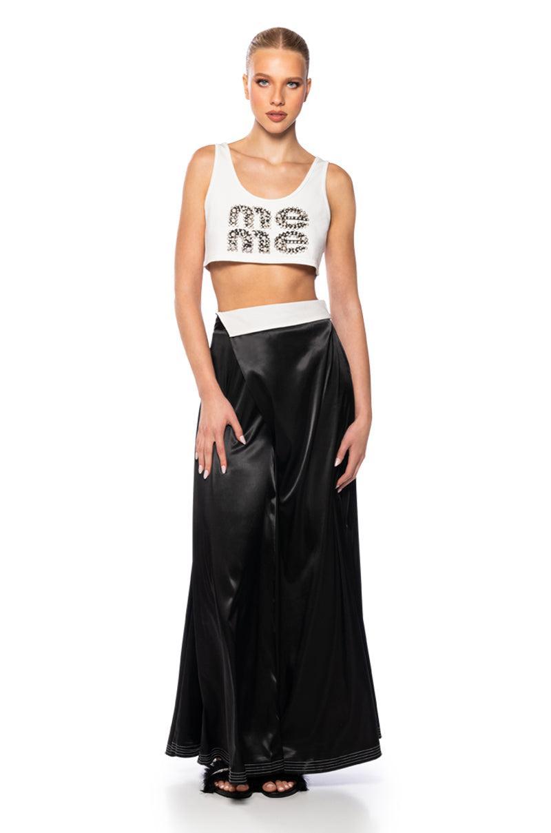 RISKY BUSINESS WRAP AROUND WIDE LEG SATIN PANT Product Image