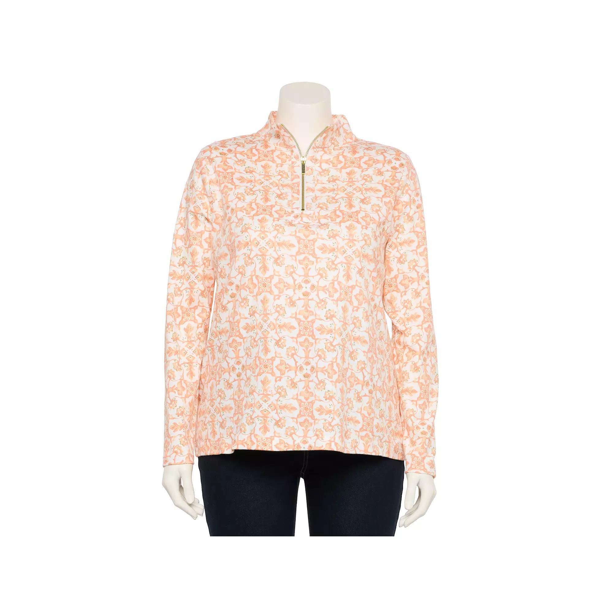 Plus Size Croft & Barrow® Quarter-Zip Stand Collar Pullover, Women's, Size: 4XL, Pink Mosaic Medallion Product Image