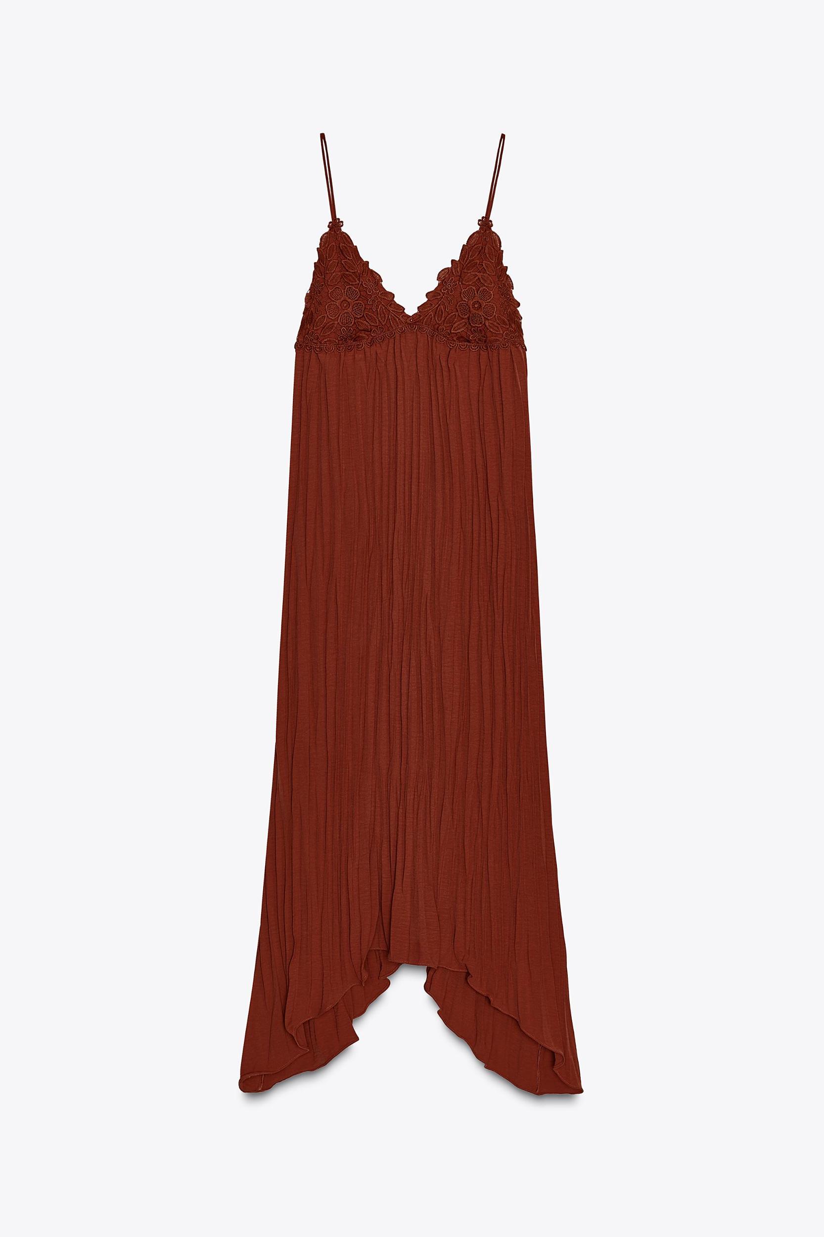 PLEATED LACE MIDI DRESS Product Image
