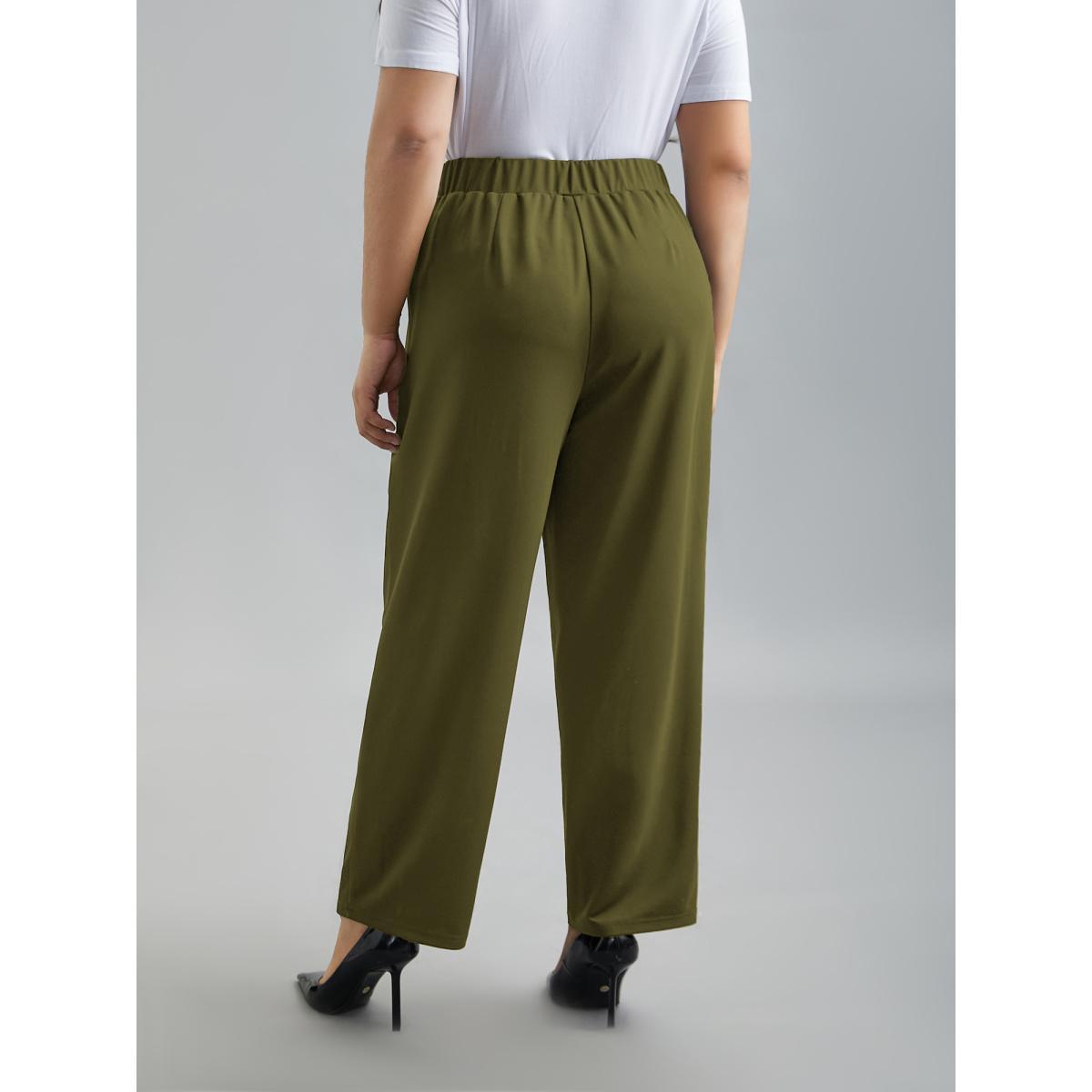 Plus Size Stretchy-Waist Straight Leg Pants Women Olive Workwear Essentials Straight Leg Mid Rise Work Pants BloomChic 18-20/2X Product Image