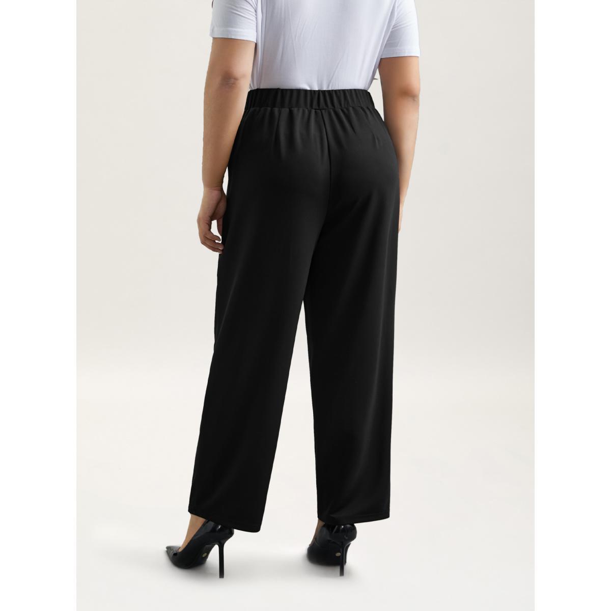 Plus Size Stretchy-Waist Straight Leg Pants Women Black Workwear Essentials Straight Leg Mid Rise Work Pants BloomChic 10/M Product Image