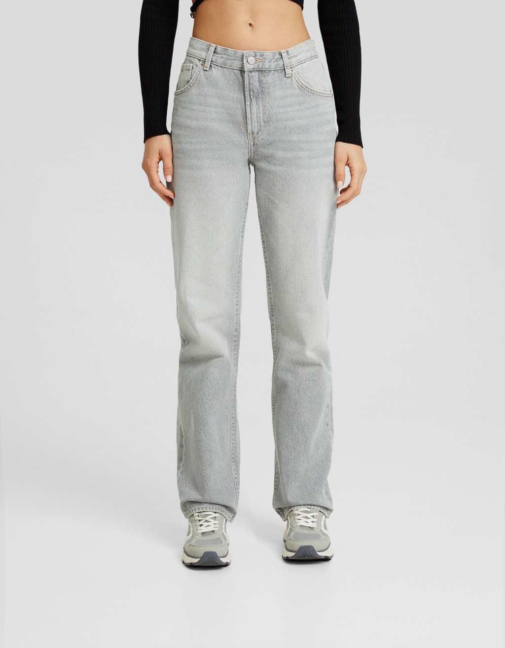 Bershka Petite straight leg jeans in washed gray Product Image