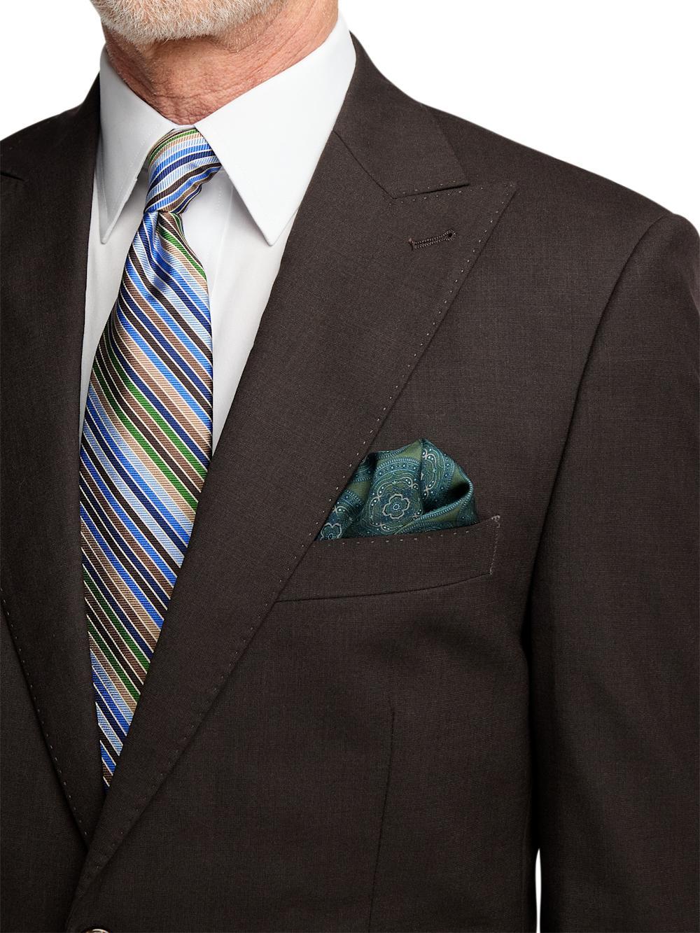 Wool Stretch Bengaline Peak Lapel Suit Jacket - Dark Brown Product Image