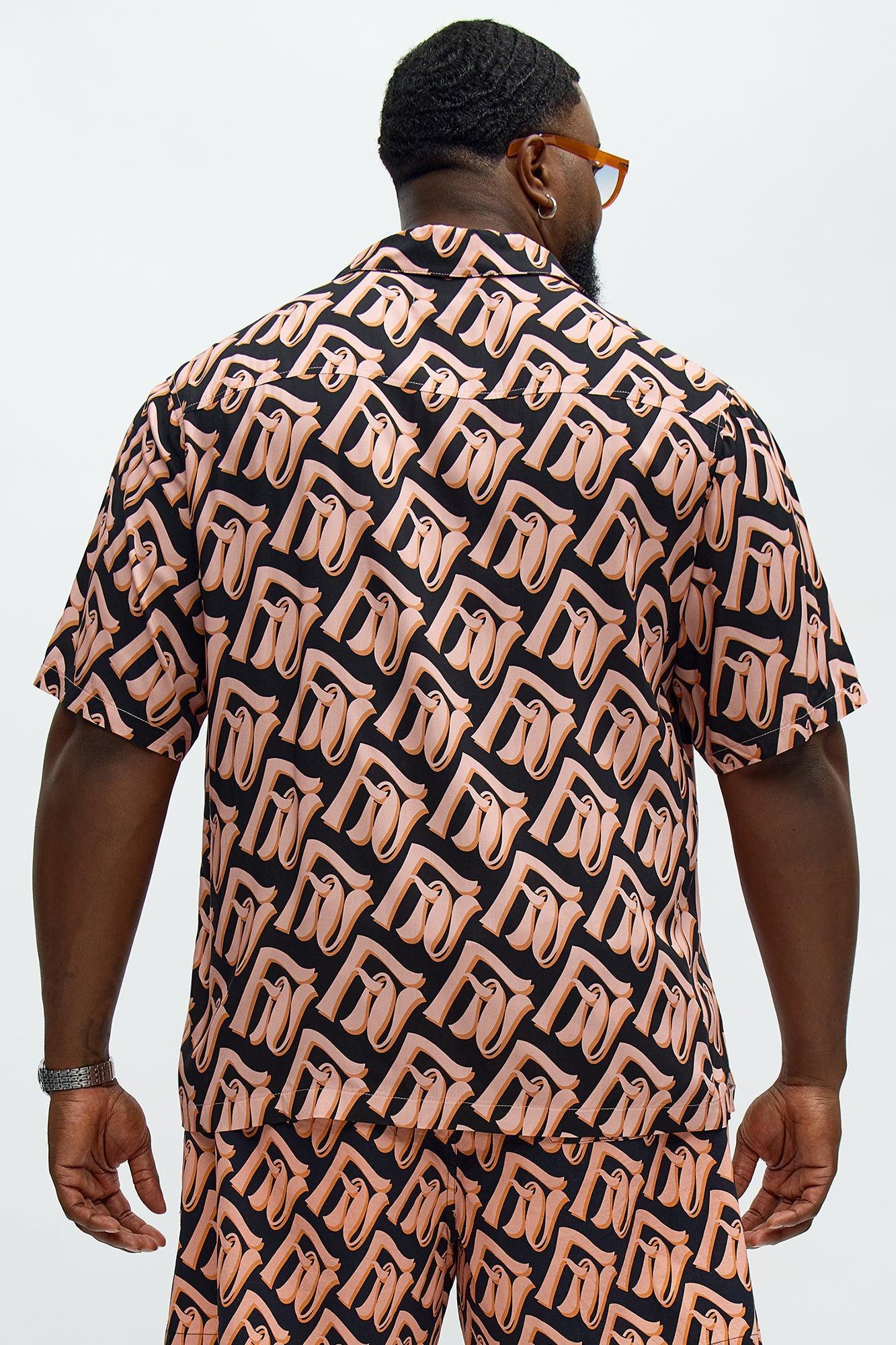 Chateau Monogram Printed Button Up Shirt - Black/combo Male Product Image