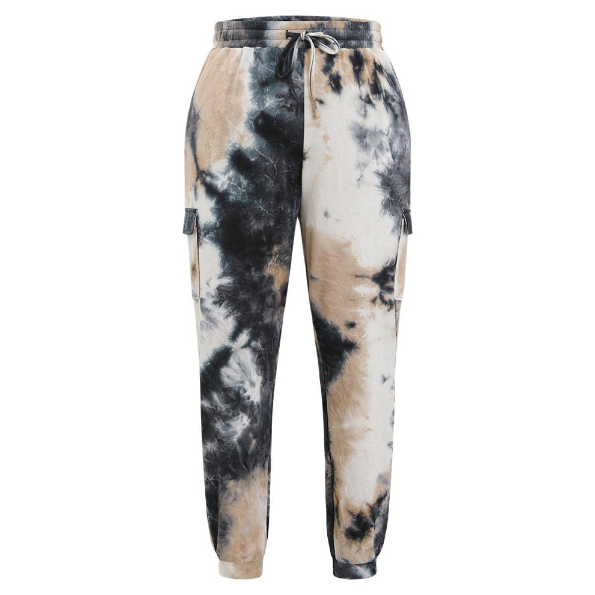 Plus Size Tie Dye Flap Pocket Drawstring Pants Women Multicolor Casual High Rise Dailywear Pants BloomChic 22-24/3X Product Image