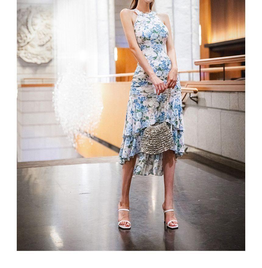 Sleeveless Crew Neck Floral Print High-Low Midi Mermaid Dress Product Image